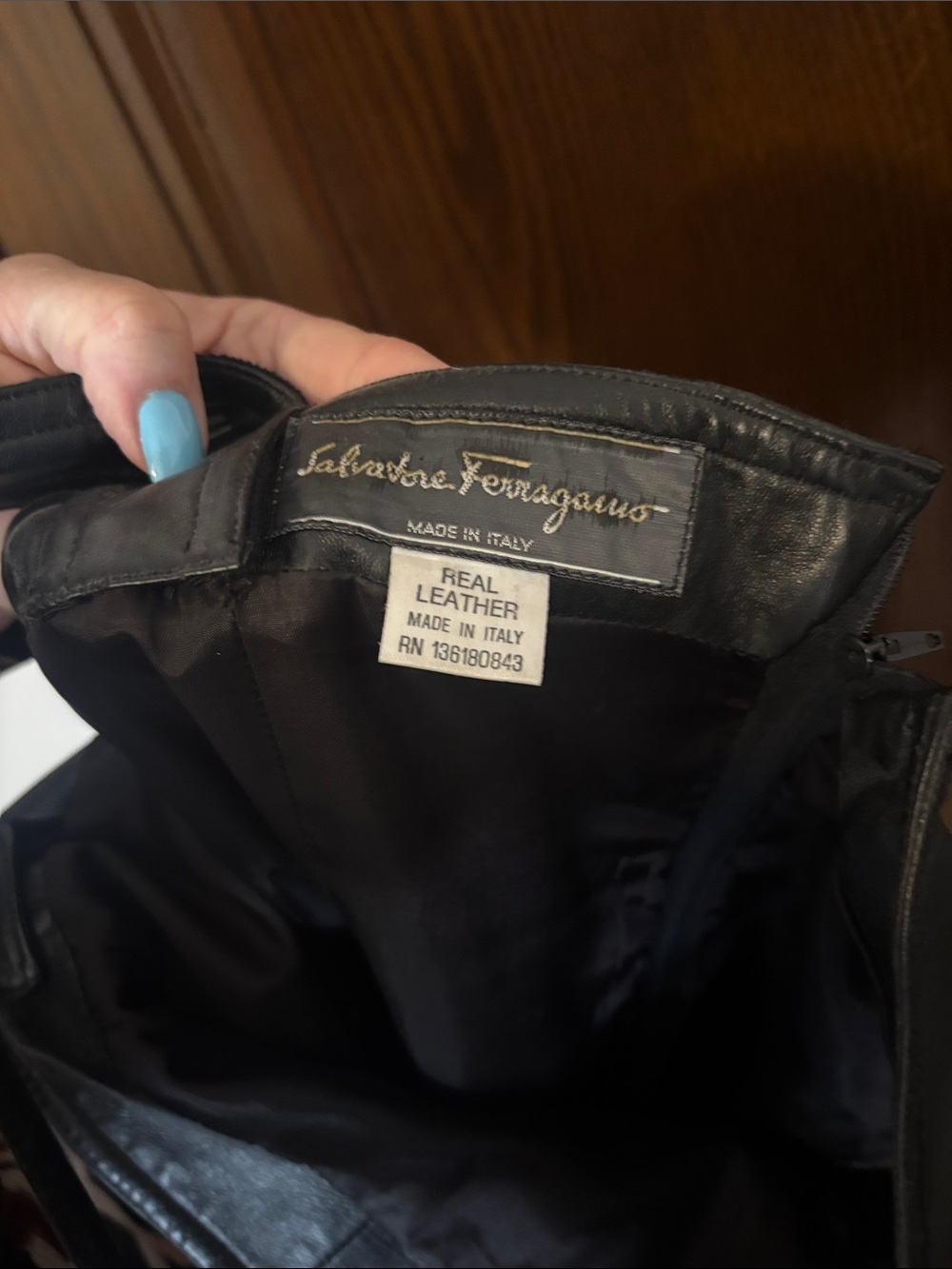 Ferragamo Black Leather Strap knee length dress - Picture 5 of 5
